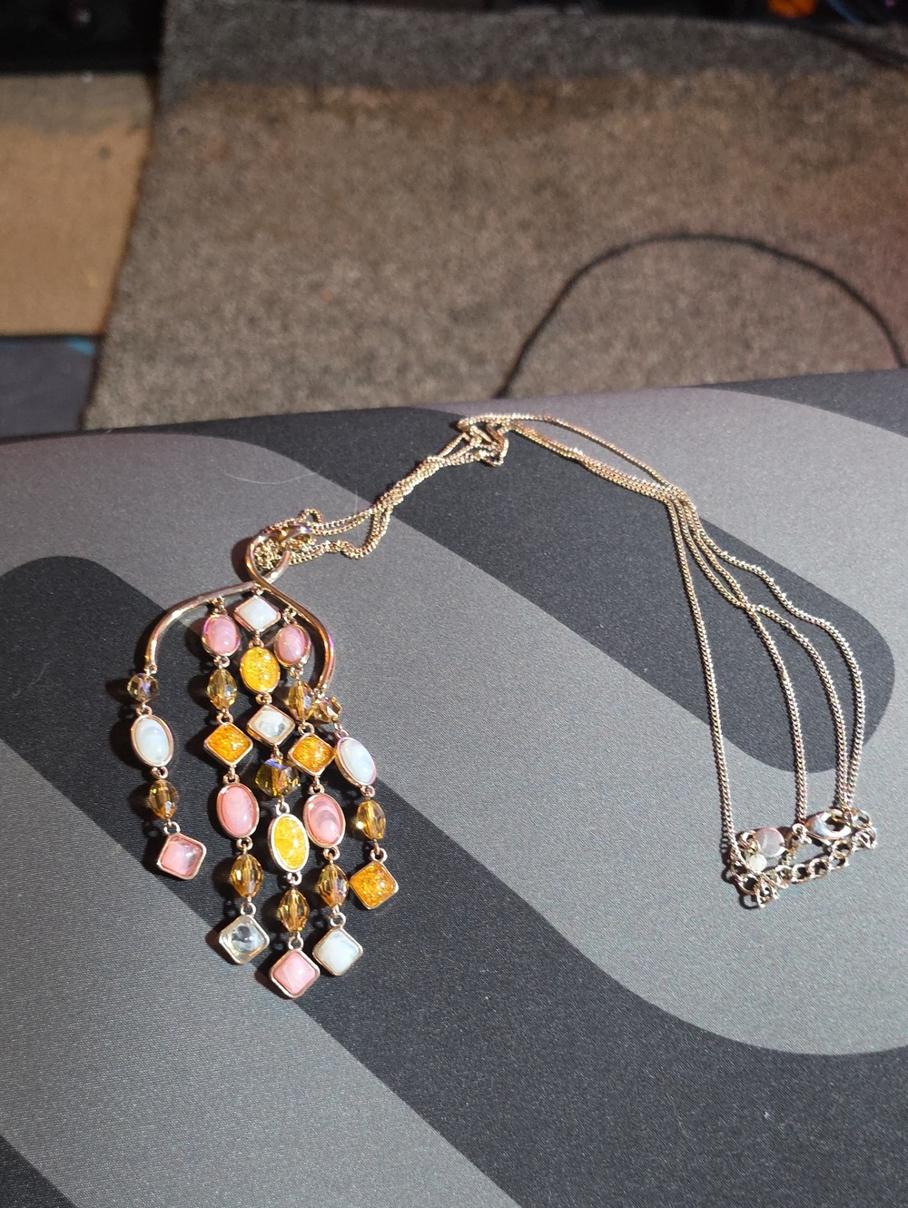 Gold-Tone Multi-Stone Dangle Necklace in Pink & Yellow